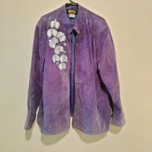 Genuine leather vintage style purple coat